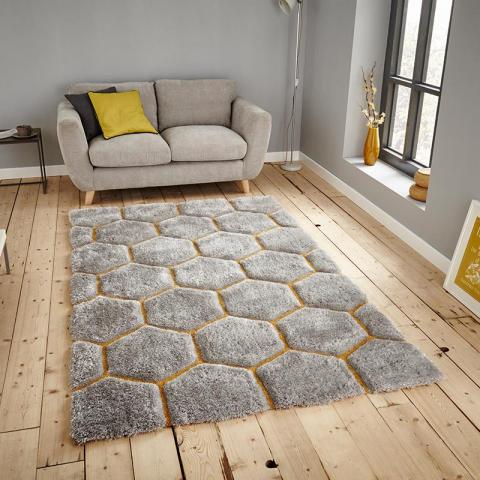 Noble House NH30782 Grey Yellow Hex 3D Rug 