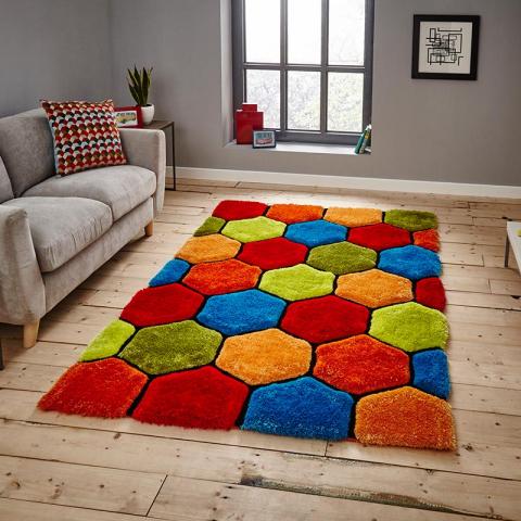 Noble House NH30782 Multi Coloured Hex 3D Rug 