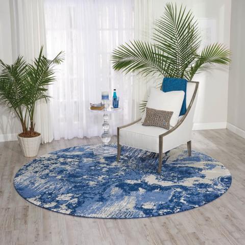 Nourison Twilight Circular Rugs TWI24 by Nourison in Ivory and Blue