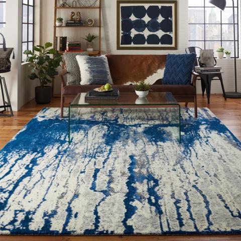 Nourison Twilight Rugs TWI29 by Nourison in Ivory and Blue