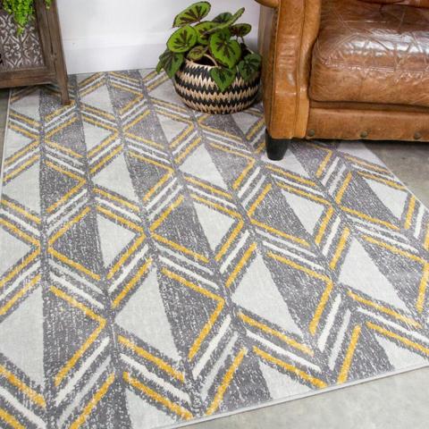 Ochre And Grey Geometric Area Rug - Lisbon - Grey / 150cm