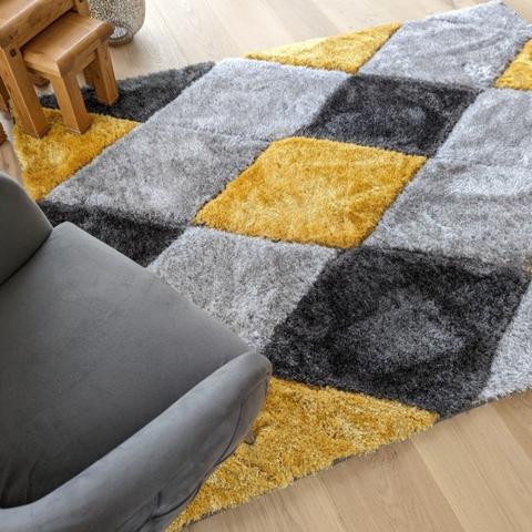 Ochre Carved Diamonds Shaggy Rug - Verge - Yellow / 110cm