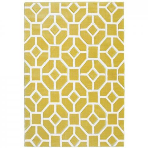 Ochre Carved Moroccan Area Rug - Mora - Yellow / 230cm