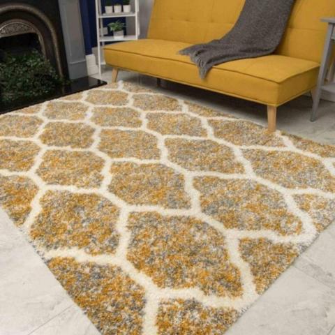 Ochre Flecked Trellis Shaggy Rug - Lush - Ochre / 230cm