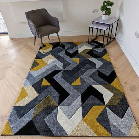 Ochre Herringbone Area Rug - Boston - Yellow / 150cm / 4kg