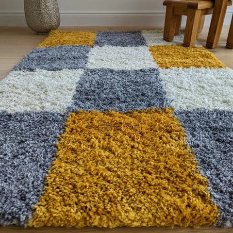 Ochre Patchwork Shaggy Rug - Oslo - Yellow / 230cm