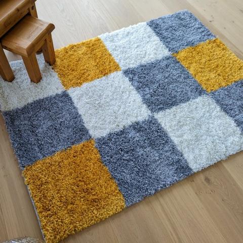 Ochre Patchwork Shaggy Rug - Oslo - Yellow / 170cm