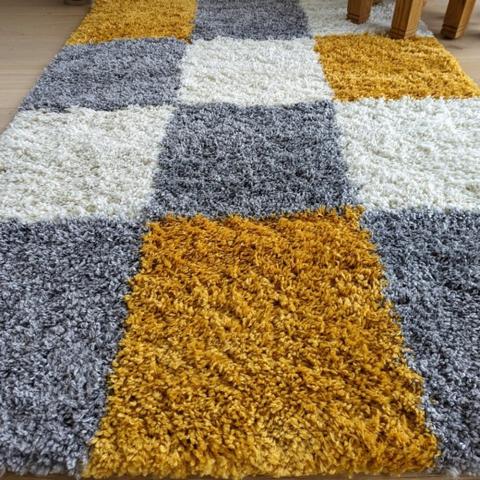 Ochre Patchwork Shaggy Rug - Oslo - Yellow / 110cm