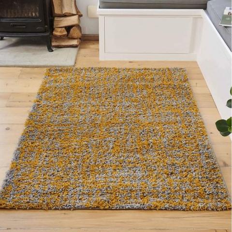 Ochre Yellow Flecked Shaggy Rug - Umbria - Ochre / 150cm