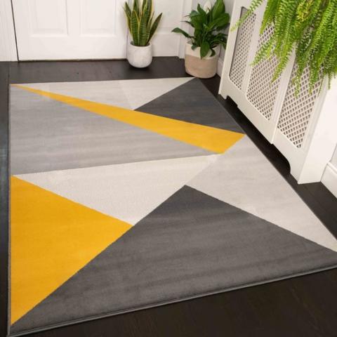 Ochre Yellow Geometric Area Rug - Lisbon - Ochre