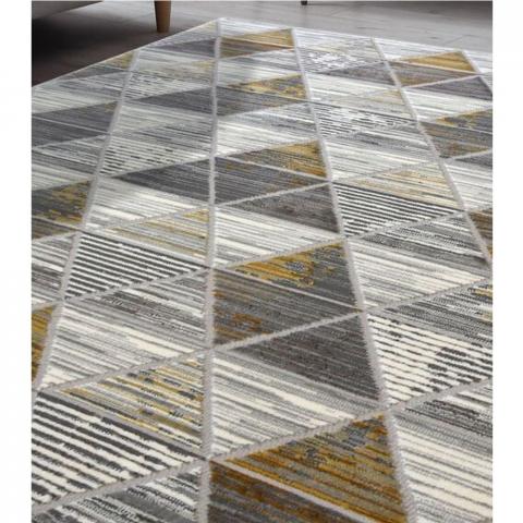 Ochre Yellow High Shine Geometric Rugs - Holm - Yellow / 170cm