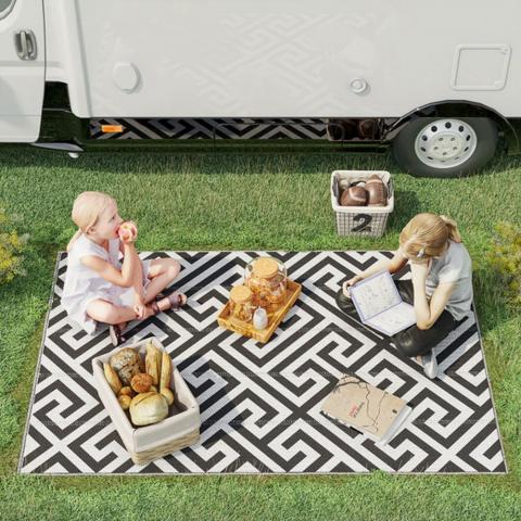 Outdoor Plastic Straw Rug Portable RV - Black, White / 2kg