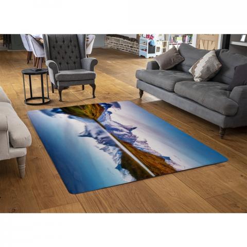 Panoramic View Of The Mt. Schreckhorn And Wetterhorn Designer Rug - Blue / 110cm