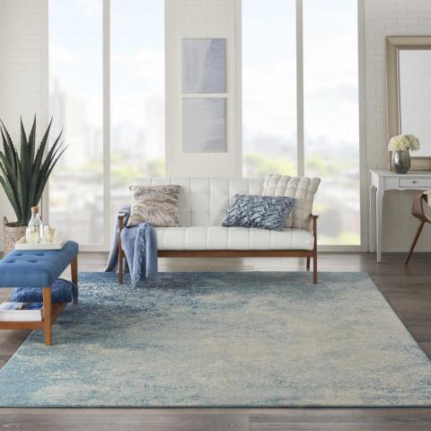 Passion PSN10 Abstract Modern Rugs in Navy Light Blue