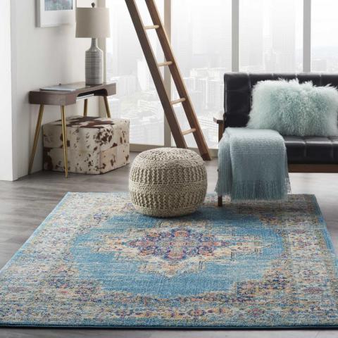 Passion Traditional Medallion Rugs PSN03 in Light Blue