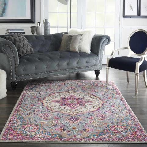 Passion Vintage Distressed Medallion Rugs PSN22 in Grey Multicolour