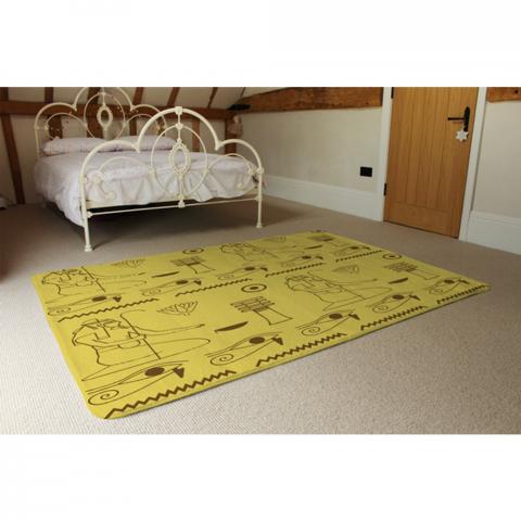 Pattern Of Egyptian Hieroglyphics Designer Rug - Yellow / 230cm