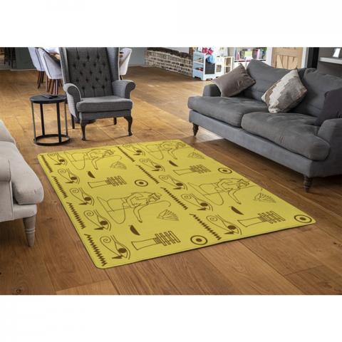 Pattern Of Egyptian Hieroglyphics Designer Rug - Yellow / 110cm