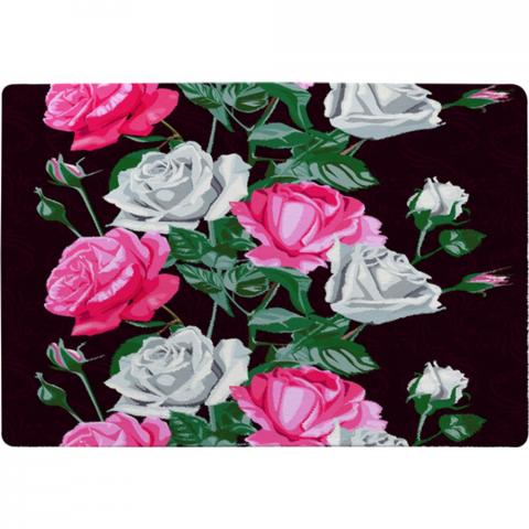 Pattern Of Pink And White Flowers Designer Rug - Black / 150cm