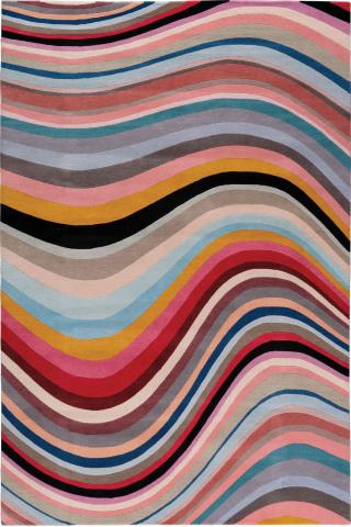 Paul Smith Modern Swirl 1.83x1.22m/6'x4' PInk/Orange/Red Bright Wool rug by The Rug Company, Handknotted Tibetan wool