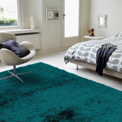 Payton Shaggy Soft Shimmer Rugs in Teal Blue