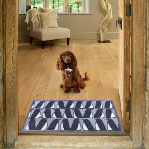 Pedro Penguin Scion Doormats in Frost Blue by Turtlemat