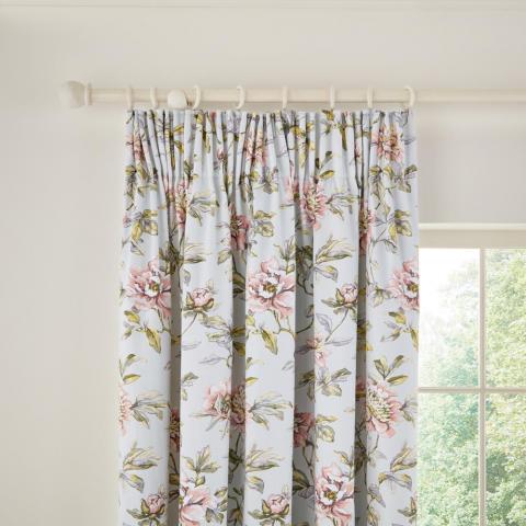 Peony Blossom Floral Print Curtains By V&A in Silver
