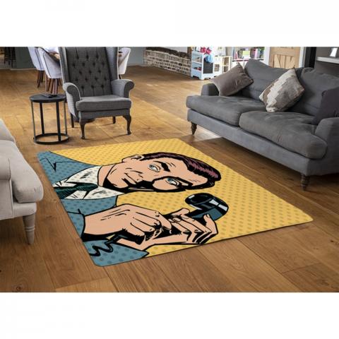 Phone Style Pop Art Retro Designer Rug - Yellow / 110cm