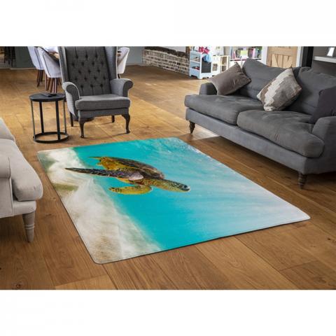 Photo Of Sea Turtle In The Galapagos Island Designer Rug - Blue / 110cm