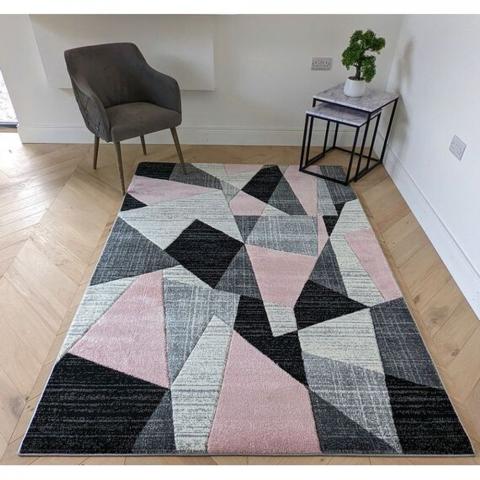 Pink Abstract Living Room Rug - Boston - Pink / 4kg / 170cm