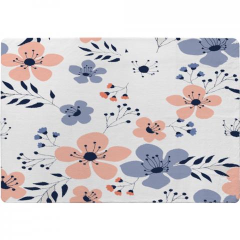 Pink  Blue Flowers Designer Rug - White / 150cm