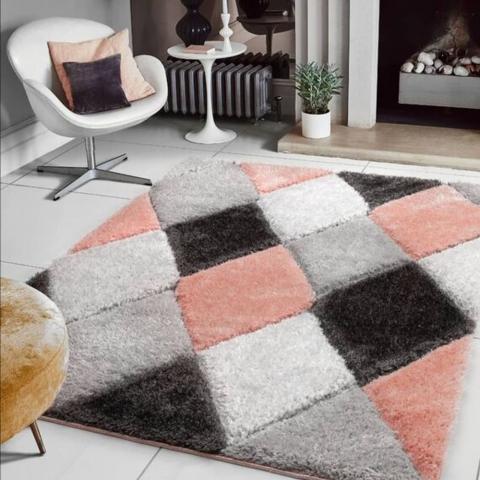 Pink Carved Diamonds Shaggy Rug - Verge - Pink / 150cm