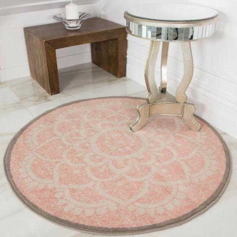 Pink Floral Circle Dining Table Rug - Lisbon - Pink