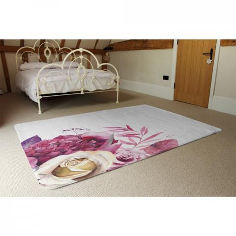 Pink Floral Designer Rug - White / 230cm