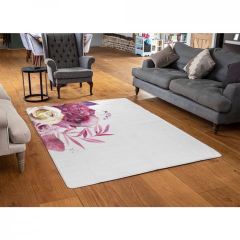 Pink Floral Designer Rug - White / 110cm