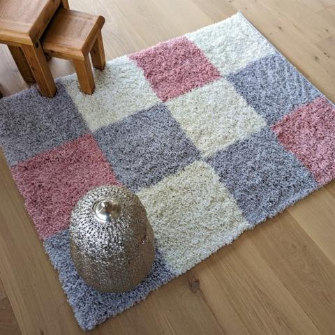 Pink Patchwork Shaggy Rug - Oslo - Pink / 230cm / 60cm