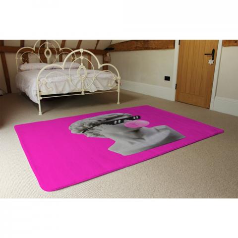 Plaster Statue,  David'S Head In Pixel Glasses Designer Rug - Pink / 230cm