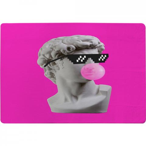 Plaster Statue,  David'S Head In Pixel Glasses Designer Rug - Pink / 200cm