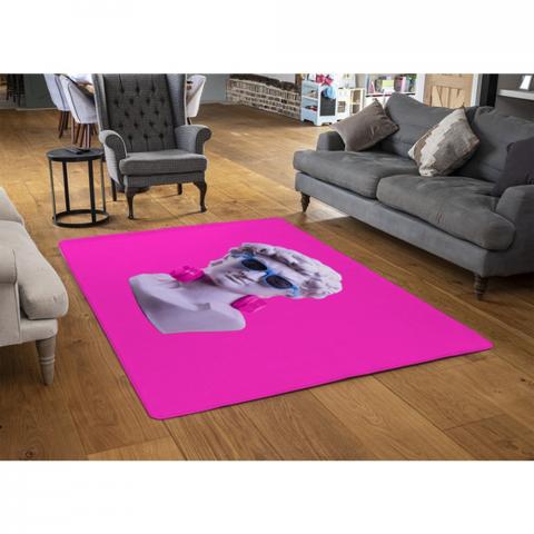 Plaster Statue Of David'S Head In Blue Sunglasses Designer Rug - Pink / 110cm