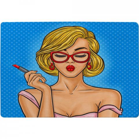 Pop Art Illustration Woman Paints Her Lips Designer Rug - Blue / 200cm