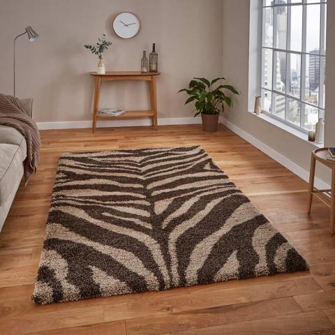 Portofino M289 Brown Beige Zebra Shaggy Rug 