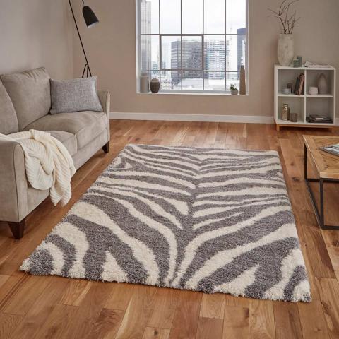 Portofino M289 Ivory Grey Zebra Shaggy Medium Rug 