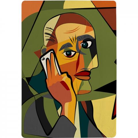 Portrait Cubism Art Style,Man Calls On A Phone Designer Rug - Green / 150cm