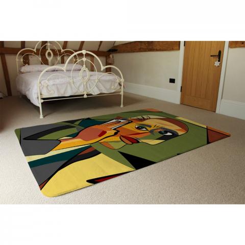 Portrait Cubism Art Style,Man Calls On A Phone Designer Rug - Green / 230cm