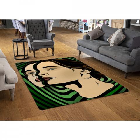 Portrait Of Woman Designer Rug - Green / 110cm