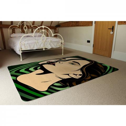 Portrait Of Woman Designer Rug - Green / 230cm