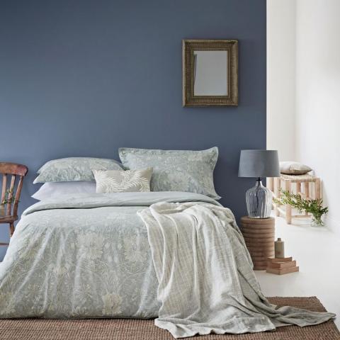 Pure Honeysuckle Bedding and Pillowcase By Morris & Co in Light Grey Blue