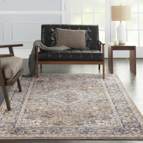 Quarry QUA05 Abstract Distressed Rugs  in Beige Grey by Nourison