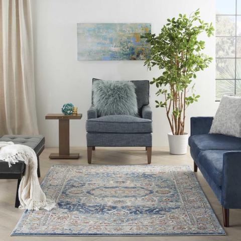 Quarry QUA11 Traditional Distressed Rugs in Ivory Blue by Nourison