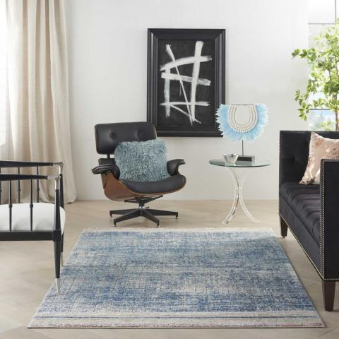 Quarry QUA13 Geometric Distressed Rugs in Blue by Nourison